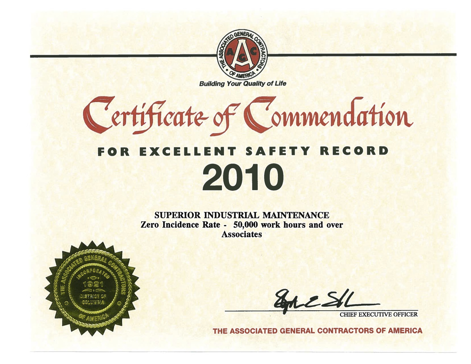certificate of excellent